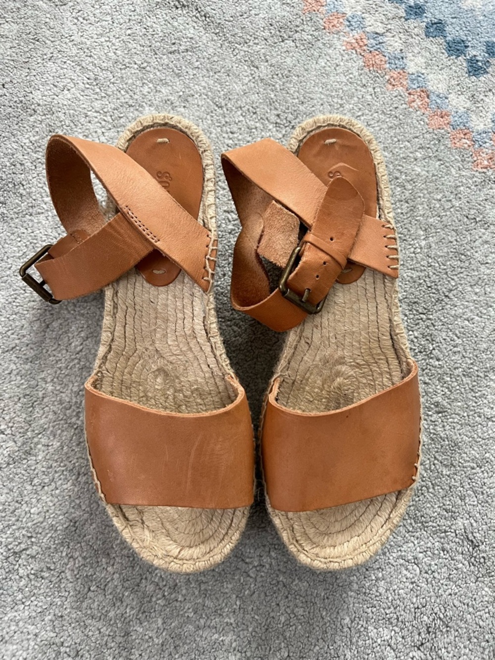 Soludos Tan Leather Espadrille Sandals with Ankle Strap
